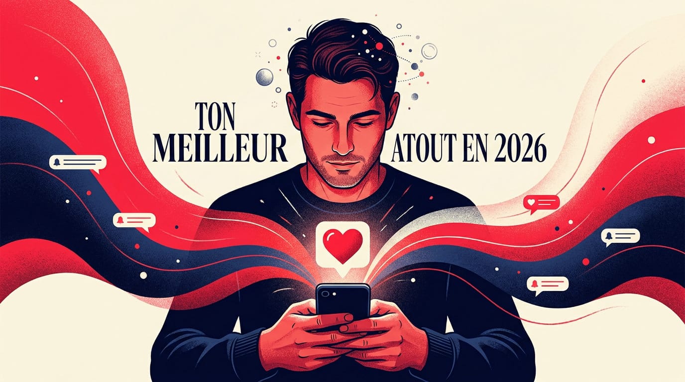 Femme souriante envoyant un message séduisant sur son smartphone