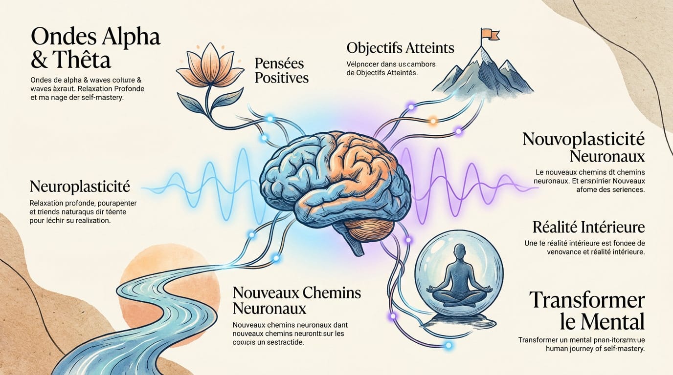 Illustration des ondes cérébrales alpha et thêta pour la neuroplasticité et le bien-être féminin